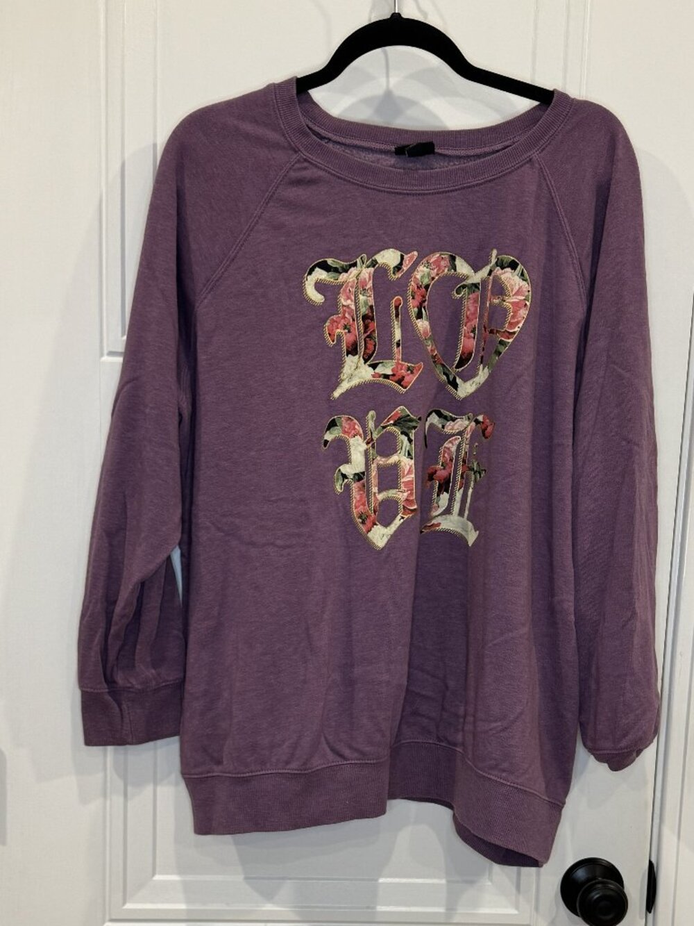 Torrid GUC Purple Love Floral Print Crewneck Lightweight Sweatshirt 2